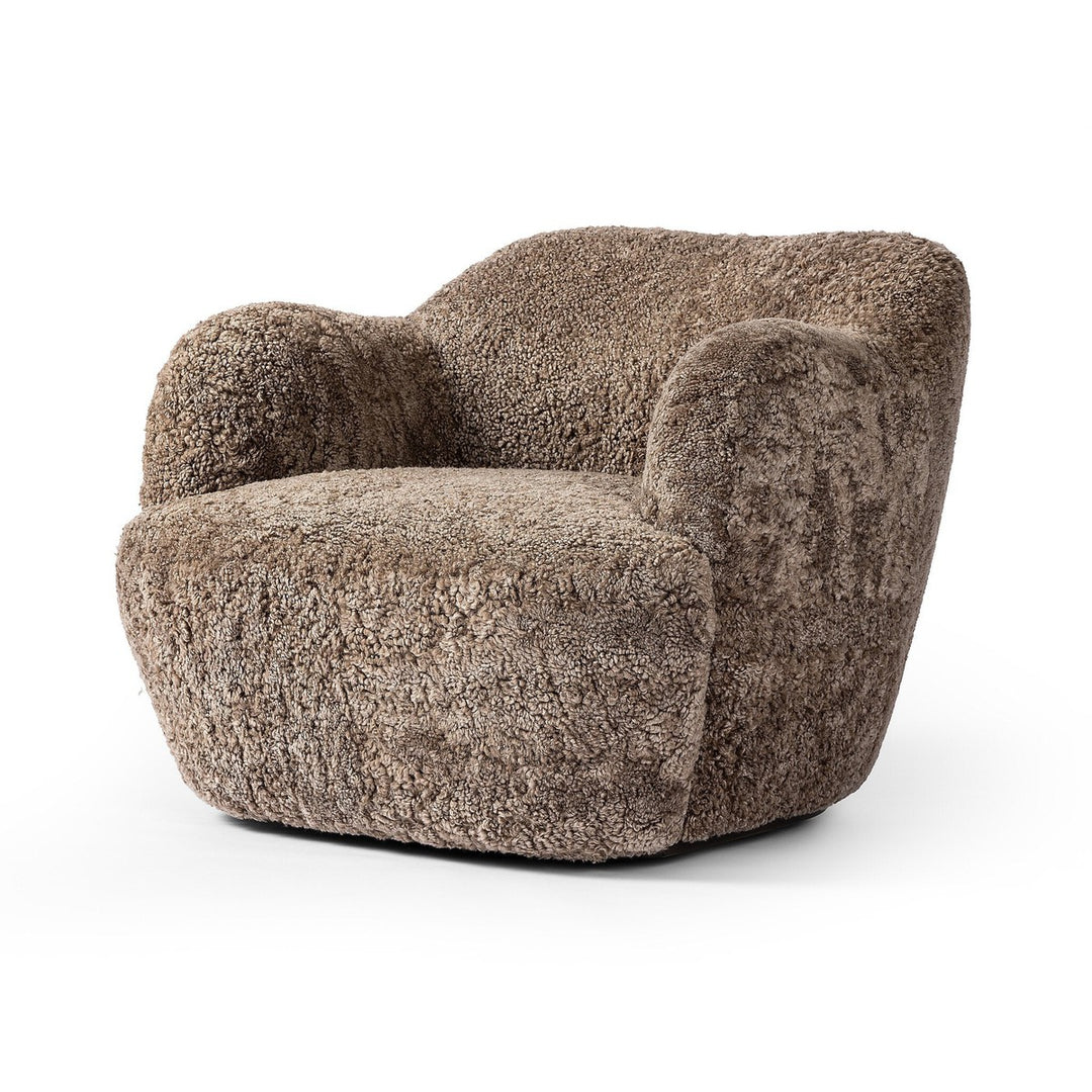 Jaxon Swivel Chair - Taupe Shearling - Taupe, Brown