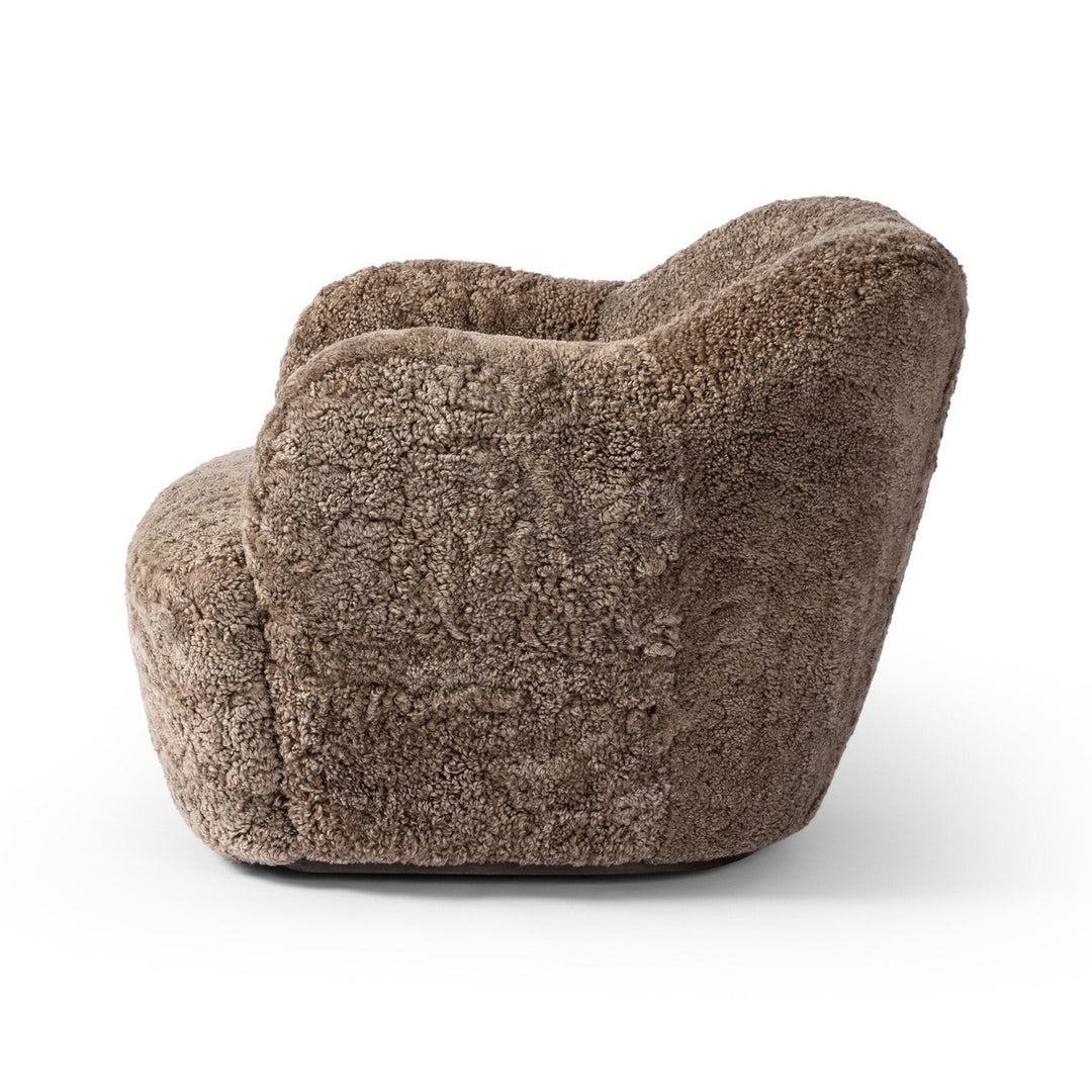 Jaxon Swivel Chair - Taupe Shearling - Taupe, Brown