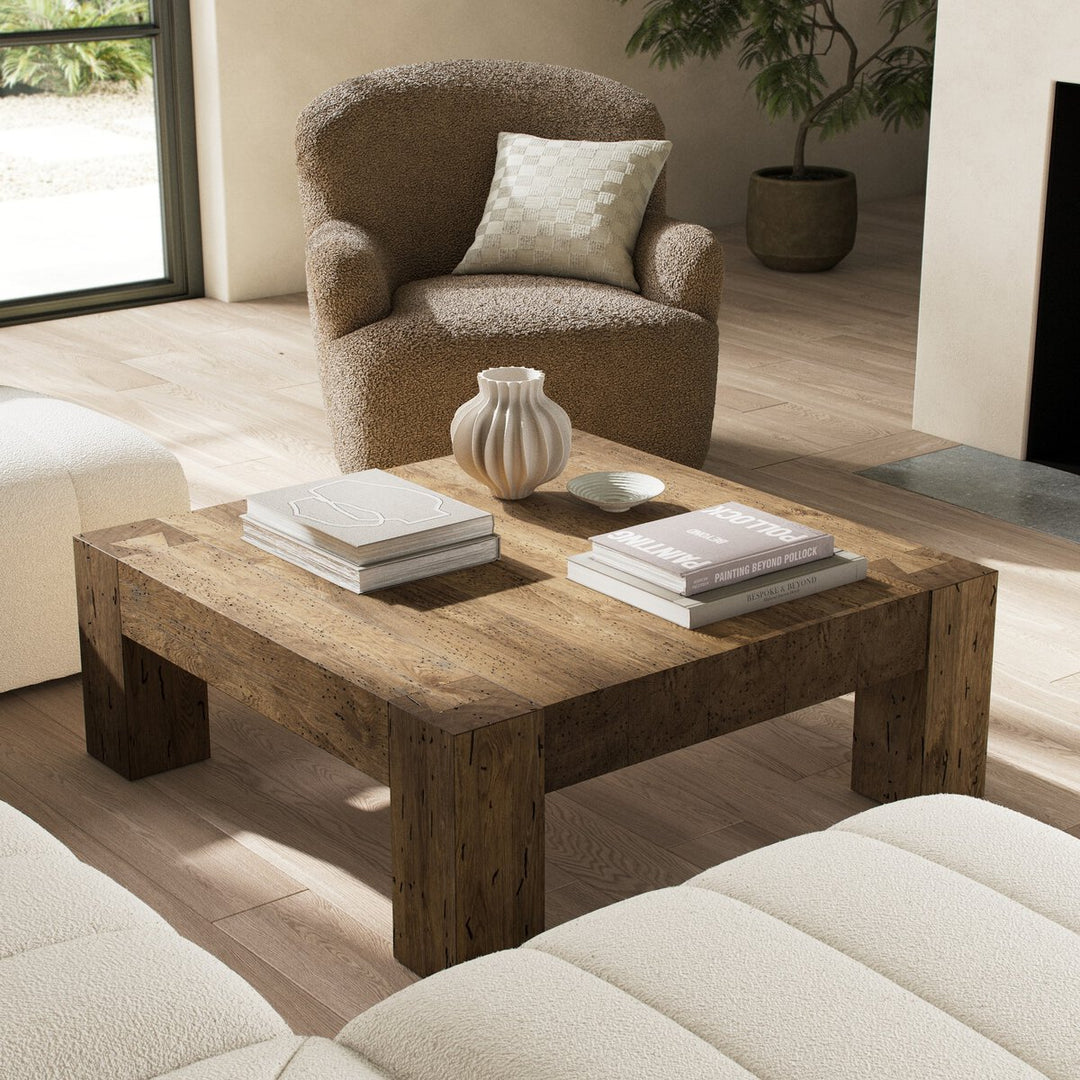 Abaso Small Square Coffee Table - Rustic Wormwood Oak