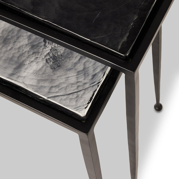 Kensington Nesting End Table Set - Smoked Black Cast Glass