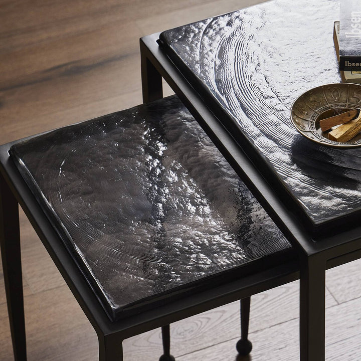 Kensington Nesting End Table Set - Smoked Black Cast Glass