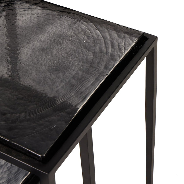 Kensington Nesting End Table Set - Smoked Black Cast Glass