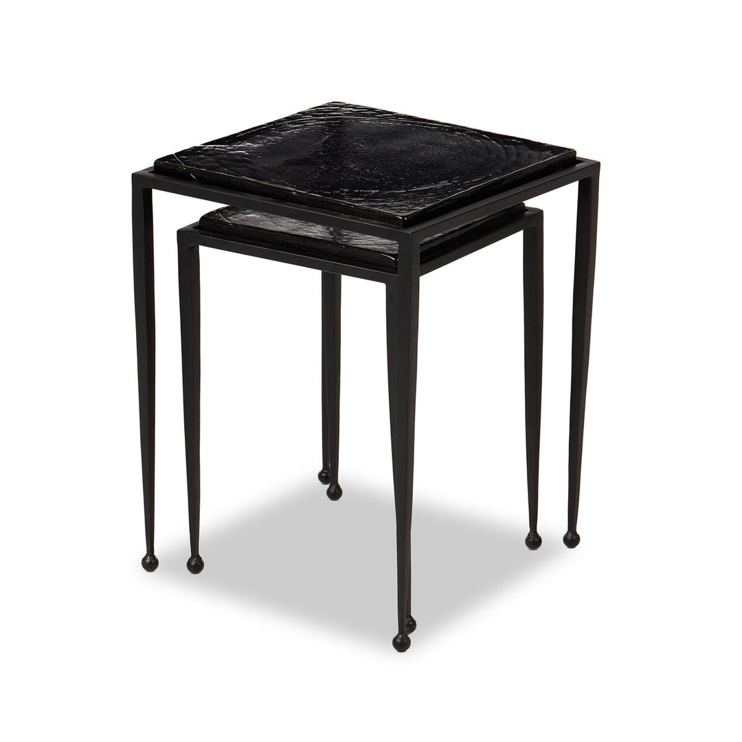 Kensington Nesting End Table Set - Smoked Black Cast Glass