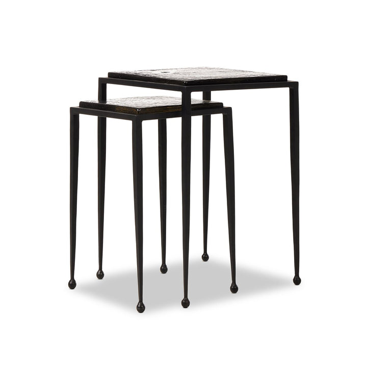 Kensington Nesting End Table Set - Smoked Black Cast Glass