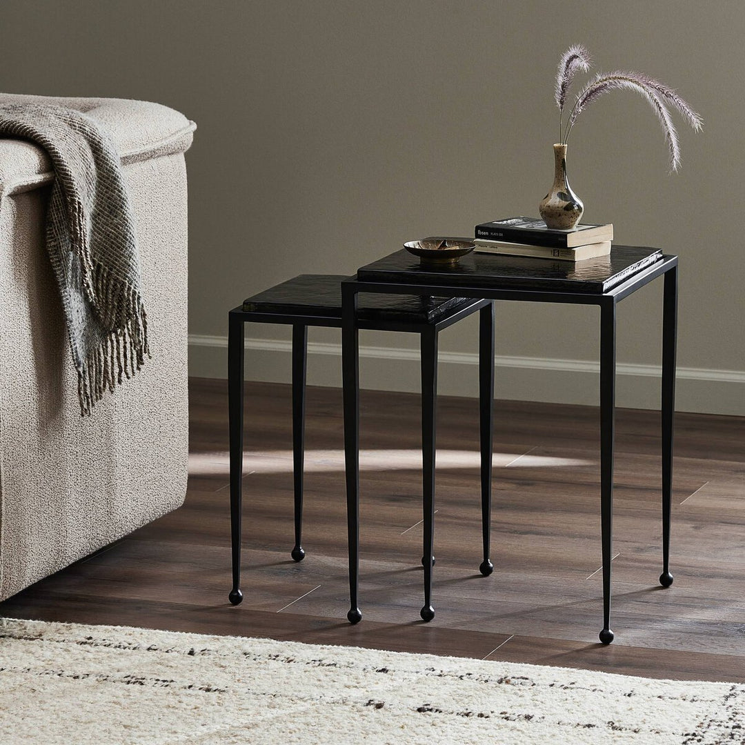 Kensington Nesting End Table Set - Smoked Black Cast Glass