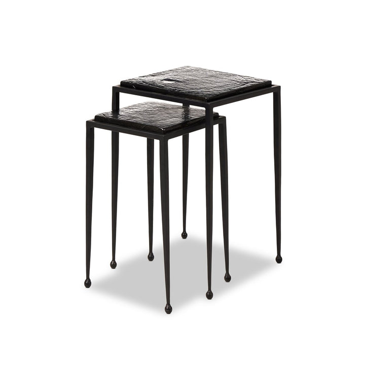 Kensington Nesting End Table Set - Smoked Black Cast Glass