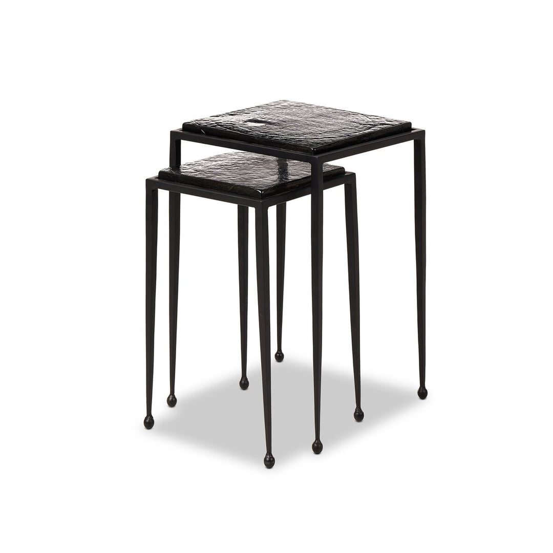 Kensington Nesting End Table Set - Smoked Black Cast Glass