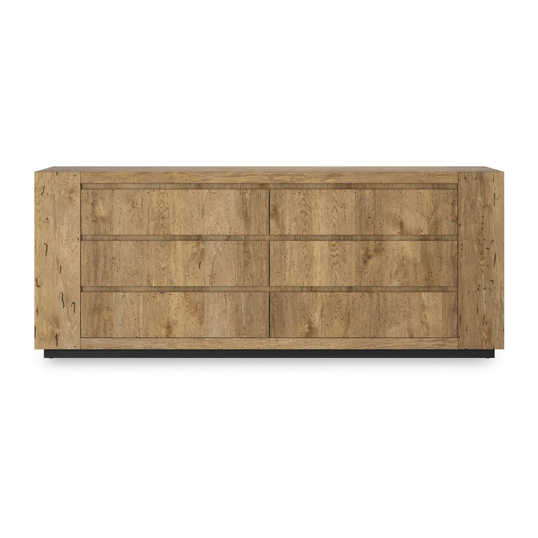 Asher 6-Drawer Dresser - Rustic Wormwood Oak - Brown, Black