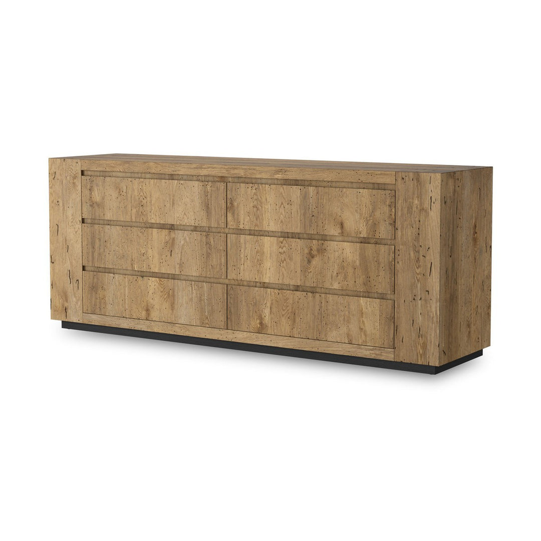 Asher 6-Drawer Dresser - Rustic Wormwood Oak - Brown, Black