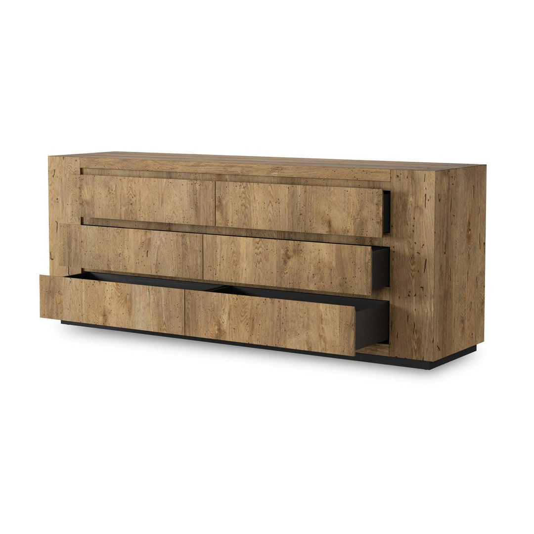 Asher 6-Drawer Dresser - Rustic Wormwood Oak - Brown, Black