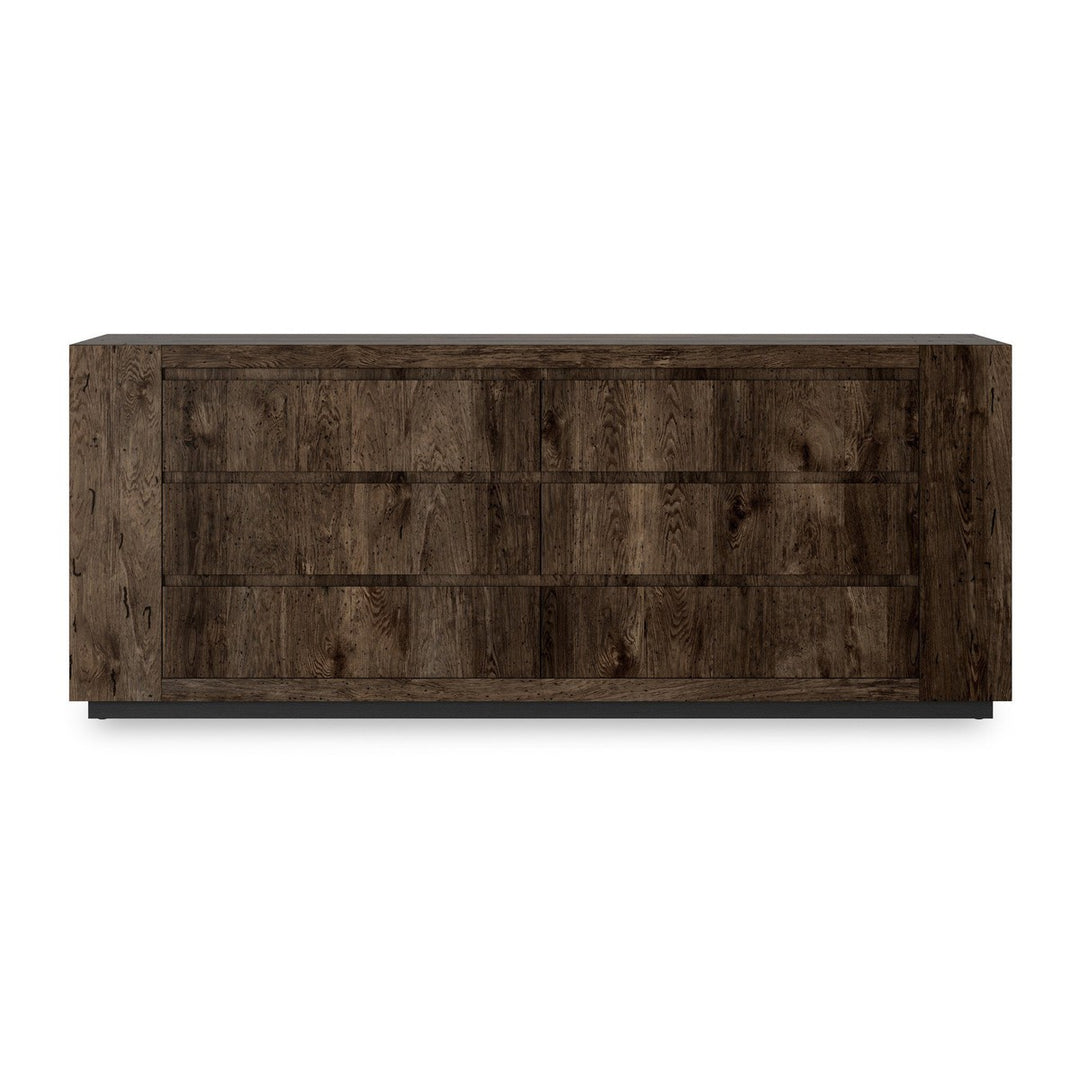 Asher 6-Drawer Dresser - Ebony Rustic Wormwood Oak - Dark Brown, Black