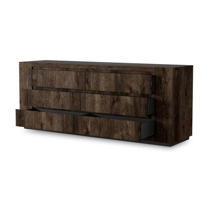 Asher 6-Drawer Dresser - Ebony Rustic Wormwood Oak - Dark Brown, Black