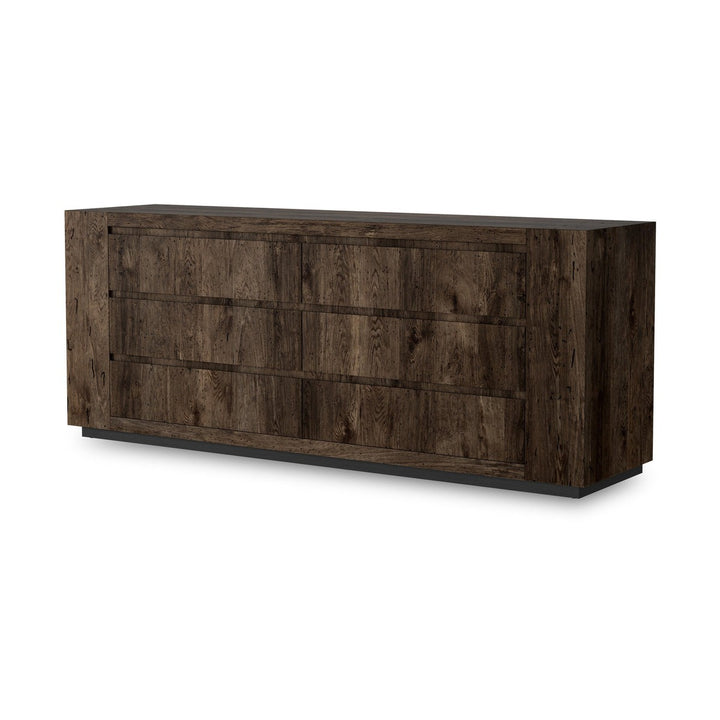 Asher 6-Drawer Dresser - Ebony Rustic Wormwood Oak - Dark Brown, Black