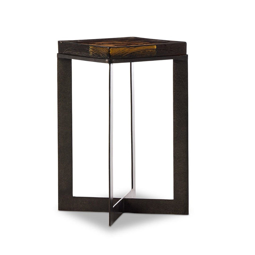 Bennie Cast Glass End Table - Amber Cast Glass