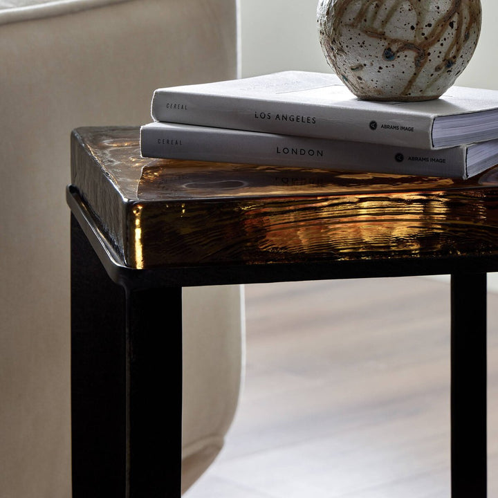 Bennie Cast Glass End Table - Amber Cast Glass