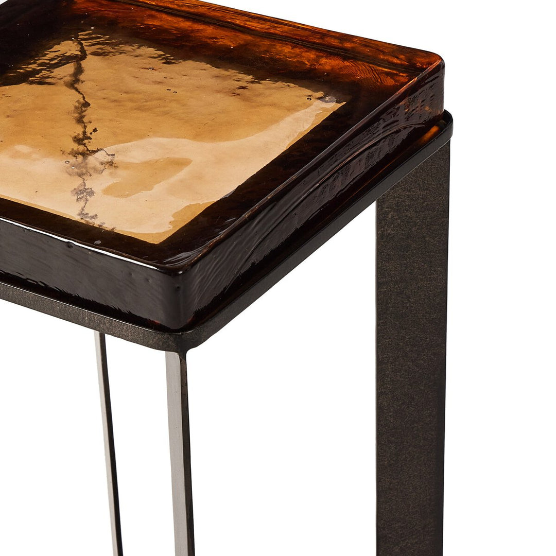 Bennie Cast Glass End Table - Amber Cast Glass