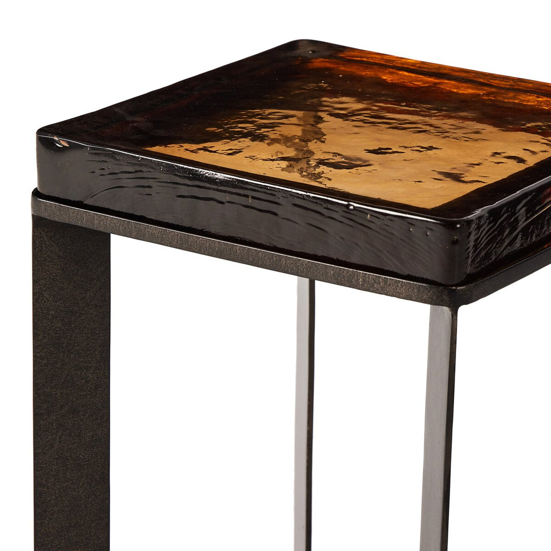 Bennie Cast Glass End Table - Amber Cast Glass