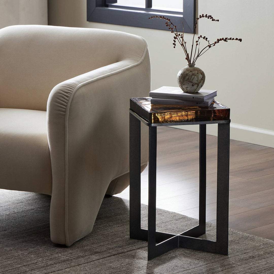 Bennie Cast Glass End Table - Amber Cast Glass