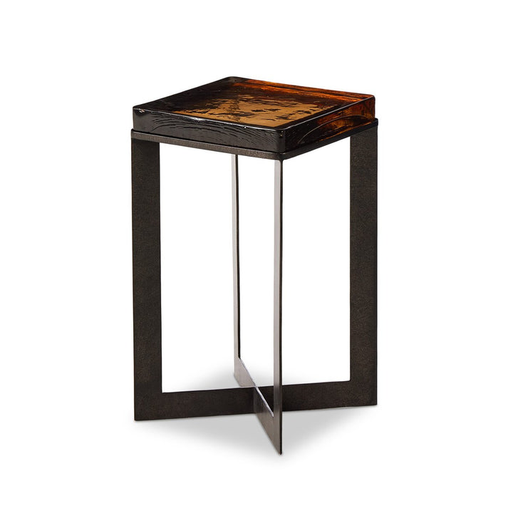 Bennie Cast Glass End Table - Amber Cast Glass