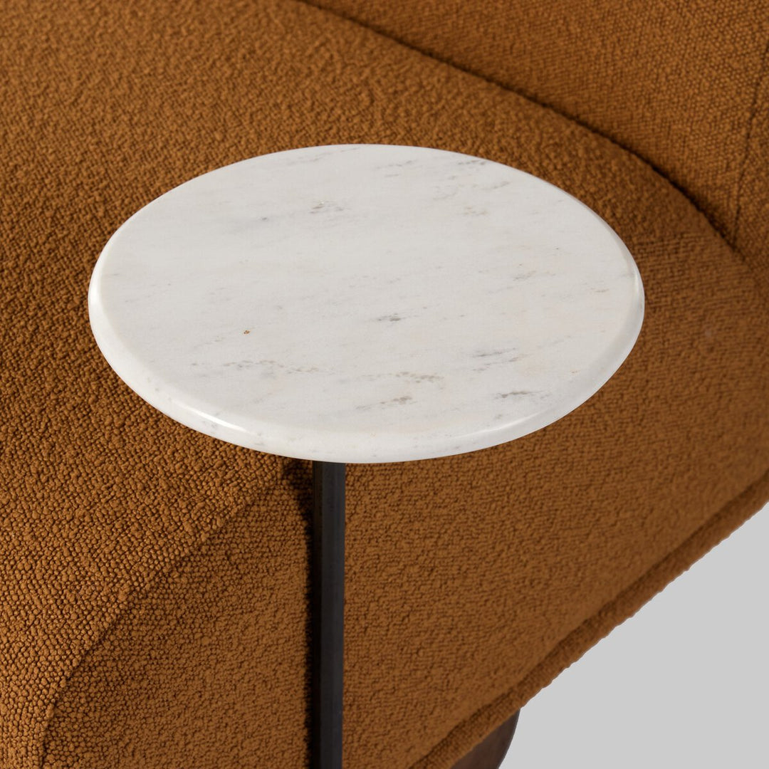 Meredith Swivel Chair + Side Table - Copenhagen Amber - White Marble