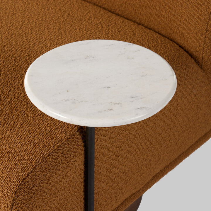 Meredith Swivel Chair + Side Table - Copenhagen Amber - White Marble