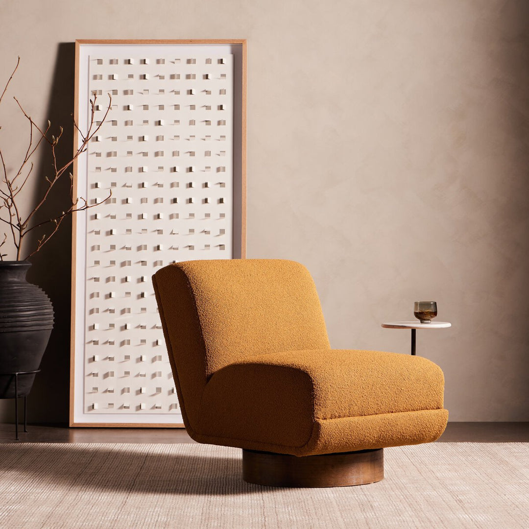 Meredith Swivel Chair + Side Table - Copenhagen Amber - White Marble