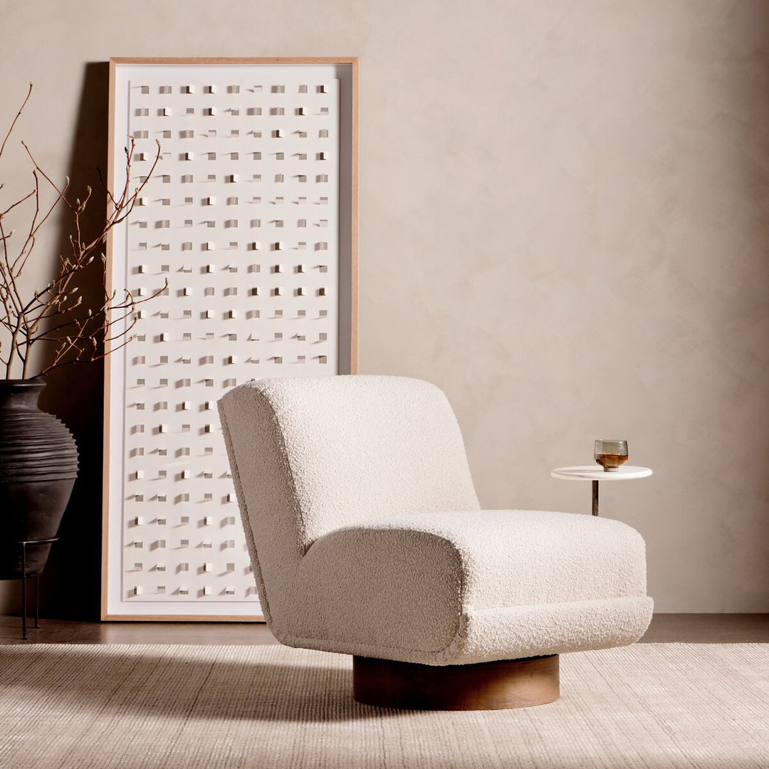 Meredith Swivel Chair + Side Table - Knoll Natural - White Marble