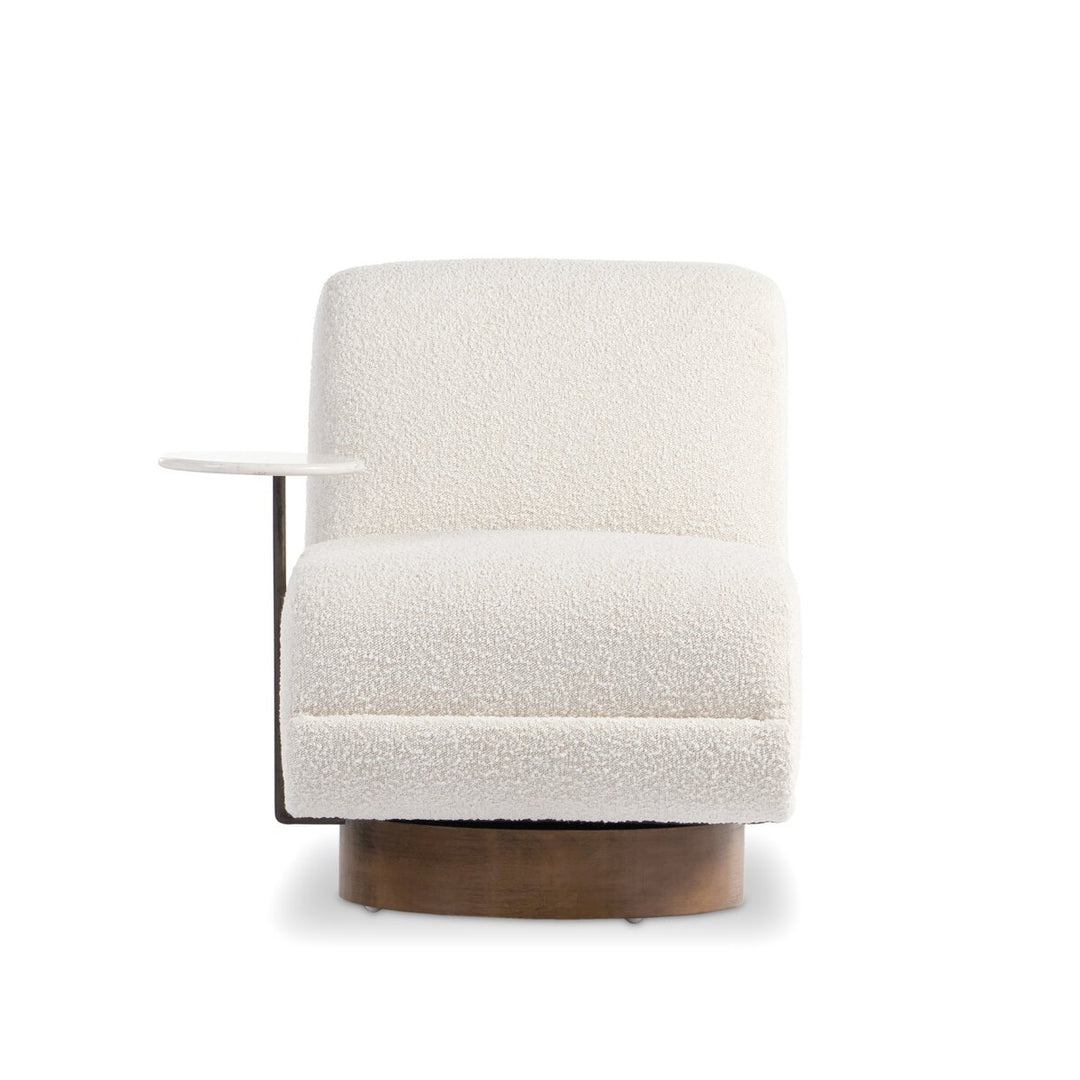 Meredith Swivel Chair + Side Table - Knoll Natural - White Marble