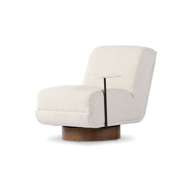 Meredith Swivel Chair + Side Table - Knoll Natural - White Marble