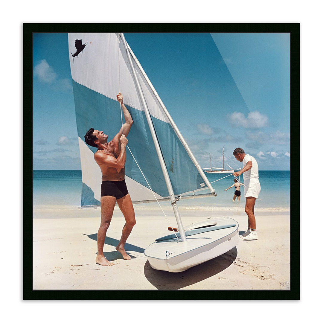 Boating In Antigua By Slim Aarons - 24"X24" - Black Maple