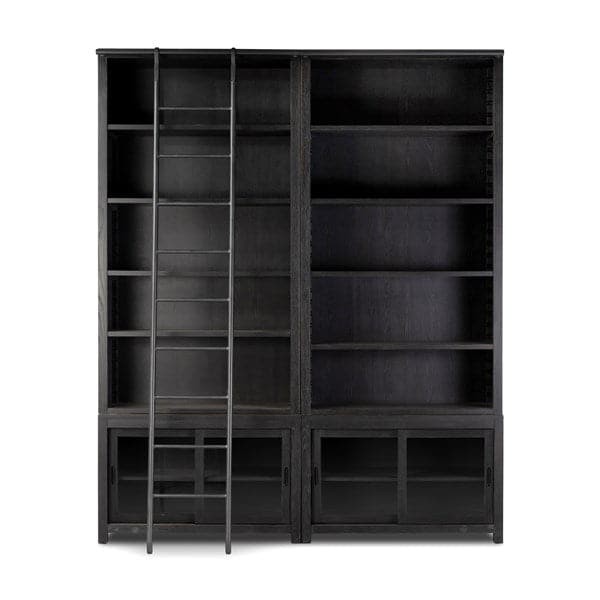 Admont Double Bookcase W/ Ladder - Worn Blk-Four Hands-FH-240932-001-Bookcases & Cabinets-3-France and Son
