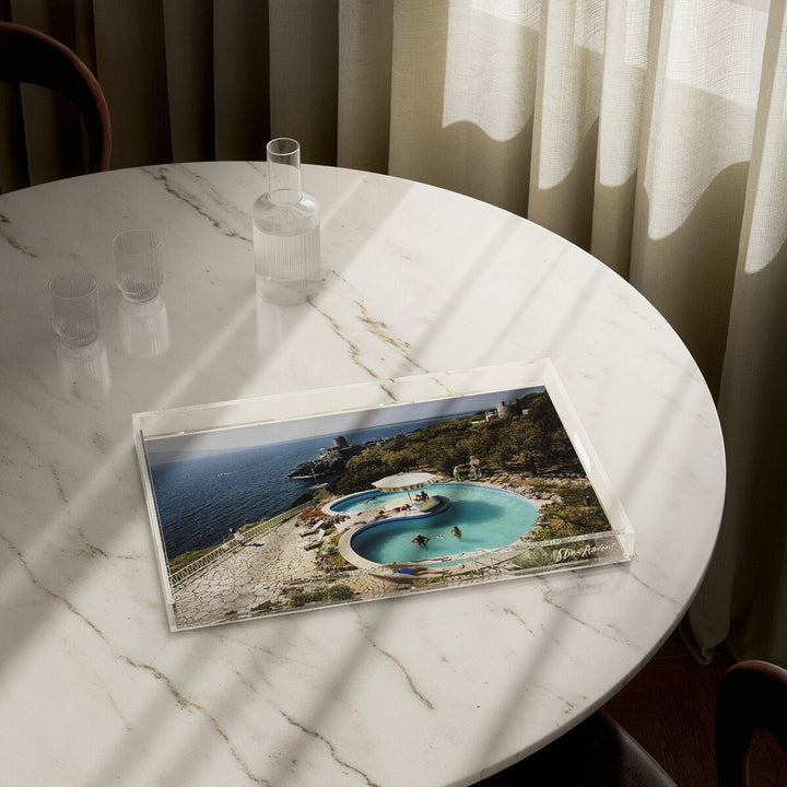 Pool At Villa Gli Aria Tray By Slim Aarons