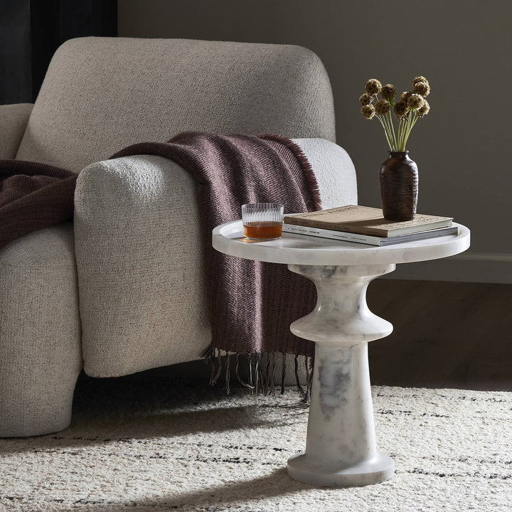 Stella End Table - Polished White Marble