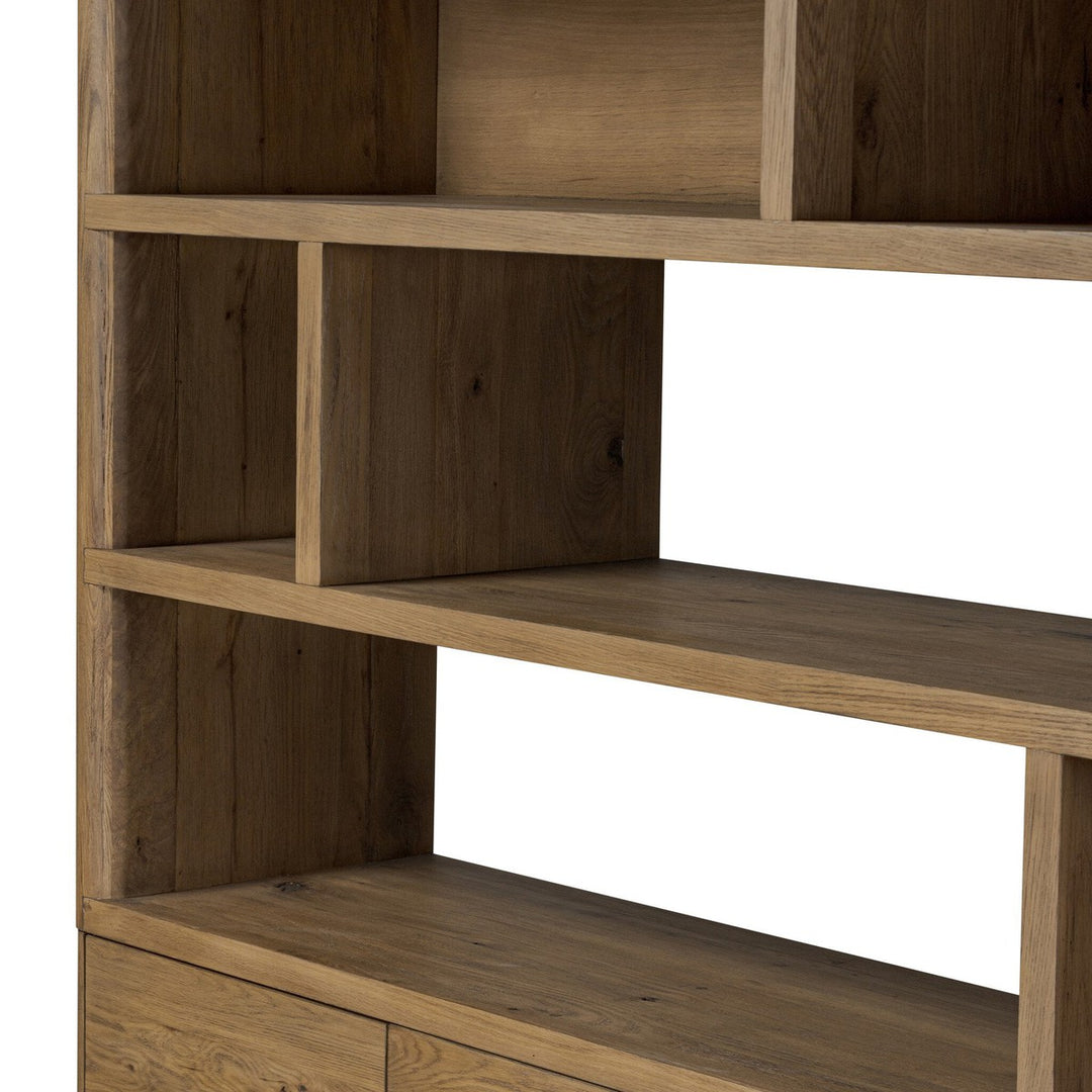 Nora Wide Bookcase - Worn Oak - Brown