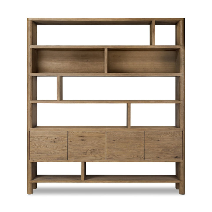 Nora Wide Bookcase - Worn Oak - Brown