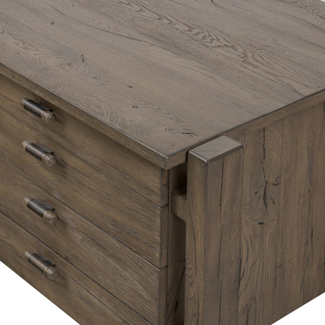 Mason Desk - Grey Reclaimed French Oak - Grey, Brass