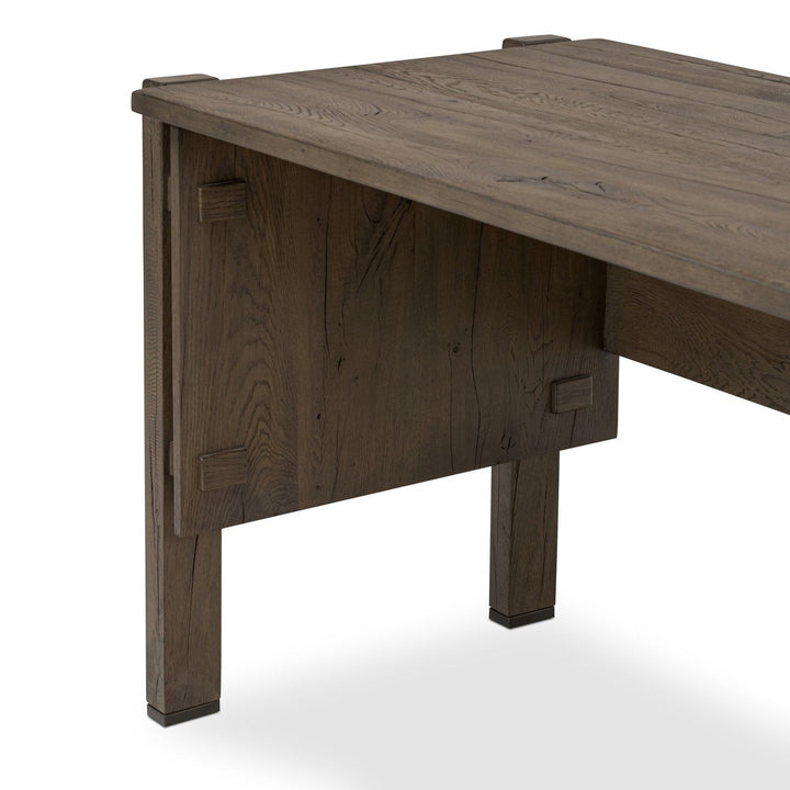 Mason Desk - Grey Reclaimed French Oak - Grey, Brass