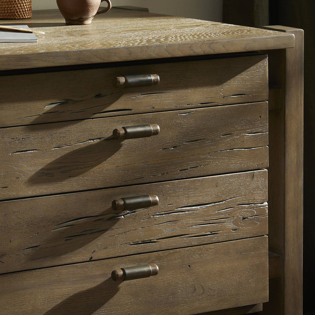 Mason Desk - Grey Reclaimed French Oak - Grey, Brass