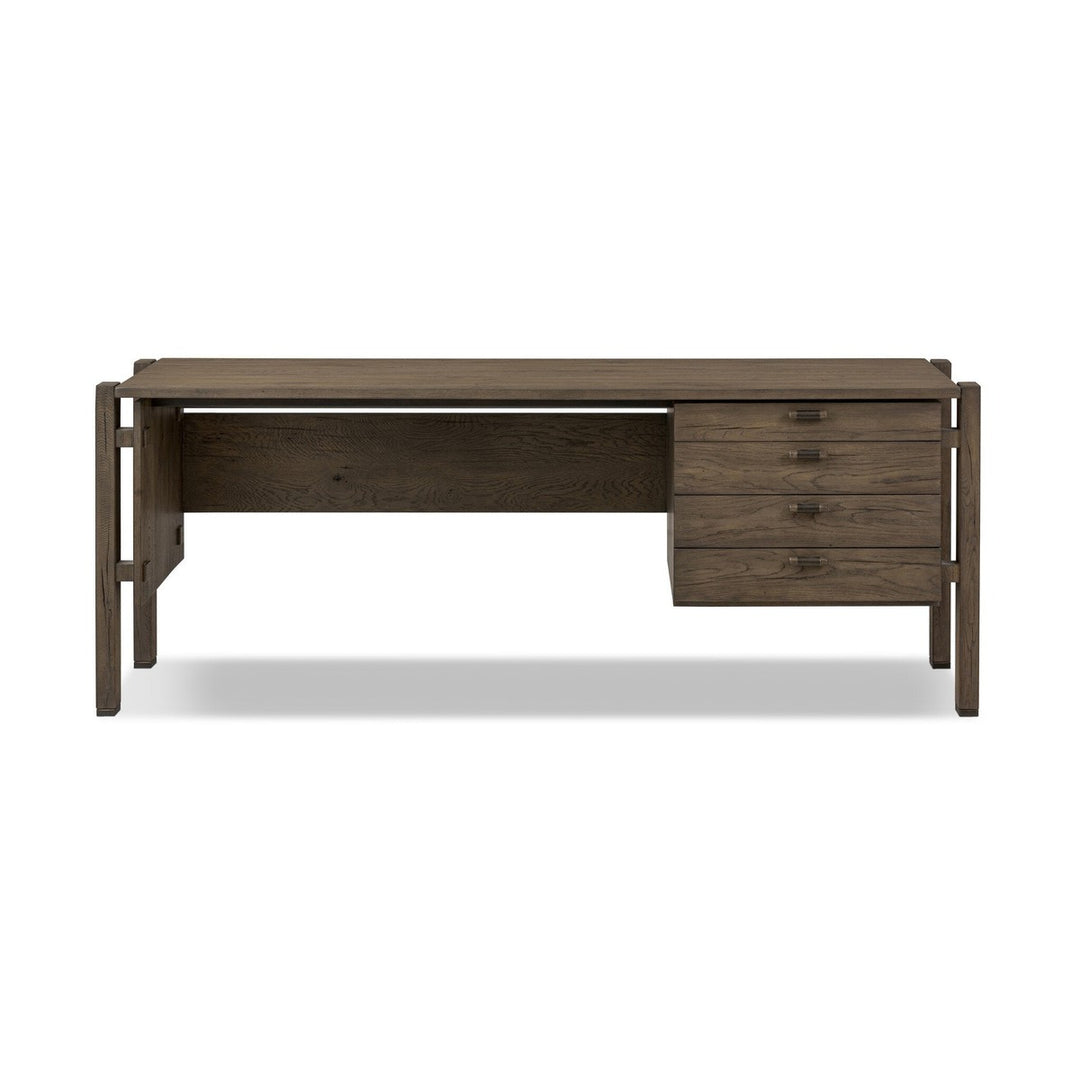 Mason Desk - Grey Reclaimed French Oak - Grey, Brass