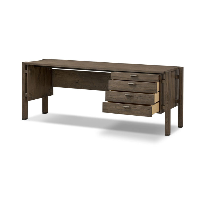 Mason Desk - Grey Reclaimed French Oak - Grey, Brass