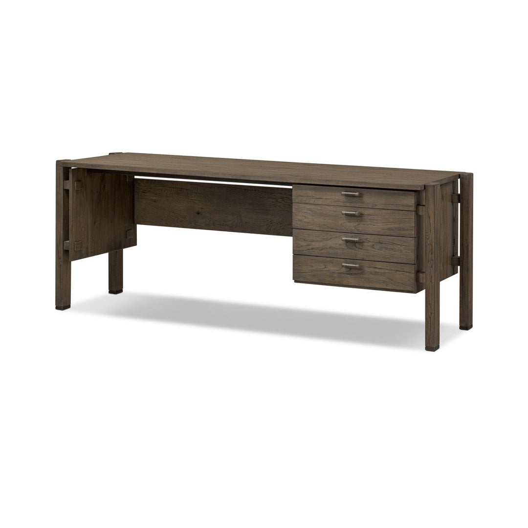 Mason Desk - Grey Reclaimed French Oak - Grey, Brass