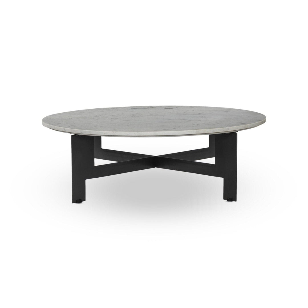 Marble Round Coffee Table With Iron - Polished White Marble