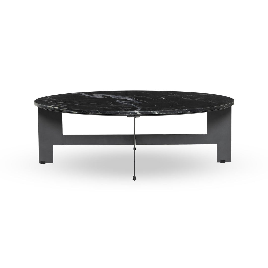 Marble Round Coffee Table With Iron - Black Marble