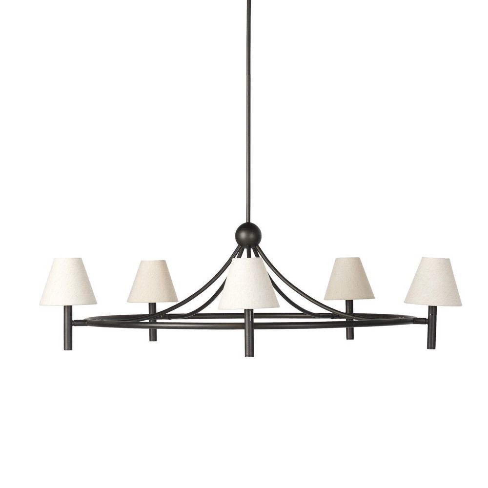 Chandeliers Whittier Chandelier: Oatmeal Linen - Natural Bronze - Black Cord