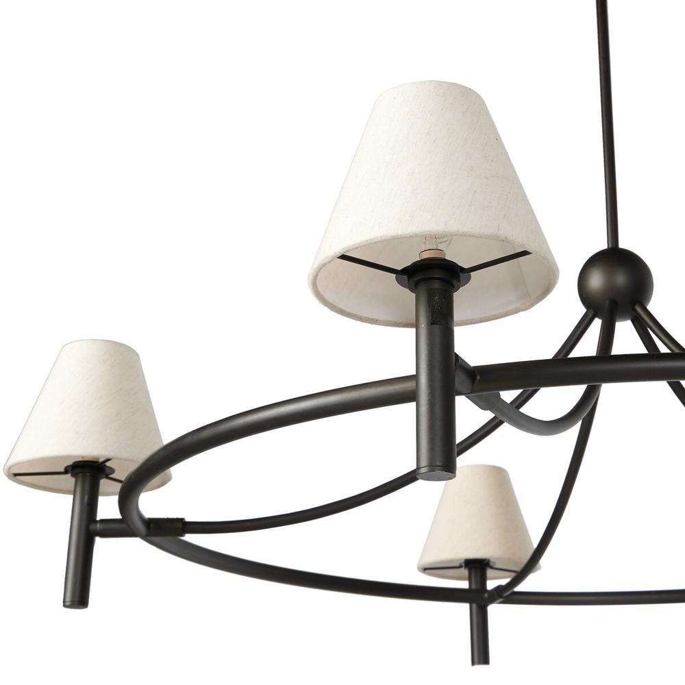 Whittier Chandelier: Oatmeal Linen - Natural Bronze - Black Cord