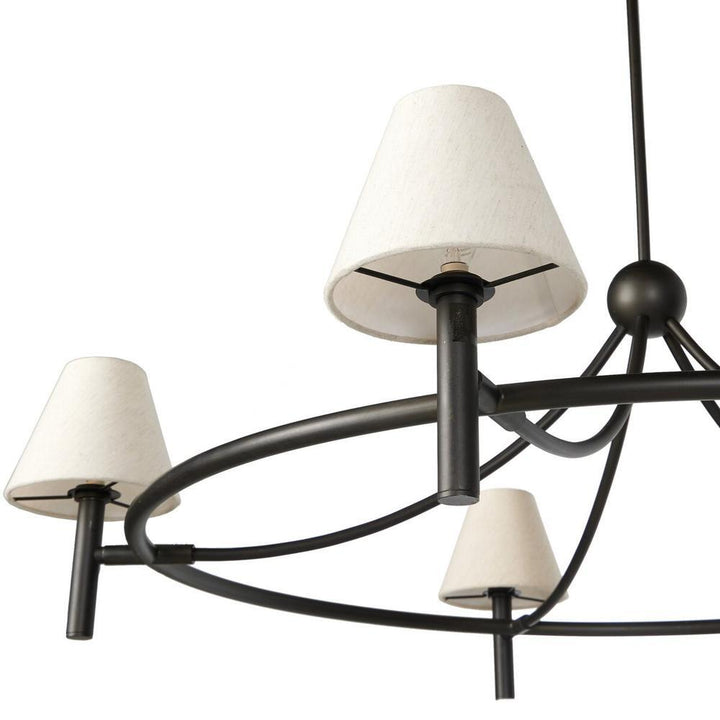 Whittier Chandelier: Oatmeal Linen - Natural Bronze - Black Cord