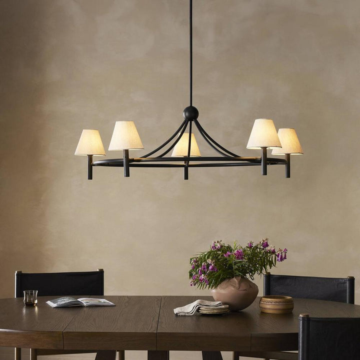 Chandeliers Whittier Chandelier: Oatmeal Linen - Natural Bronze - Black Cord