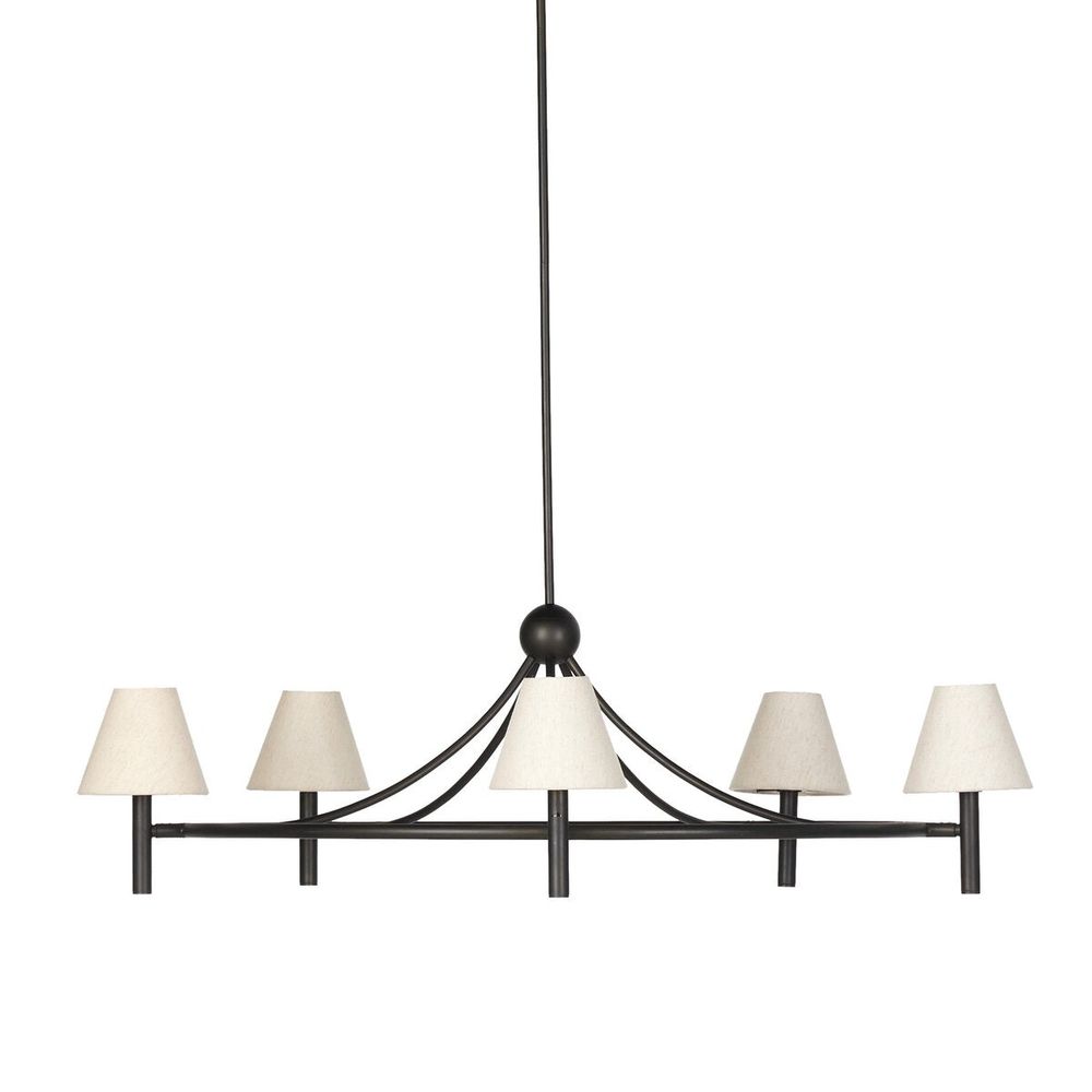 Whittier Chandelier: Oatmeal Linen - Natural Bronze - Black Cord