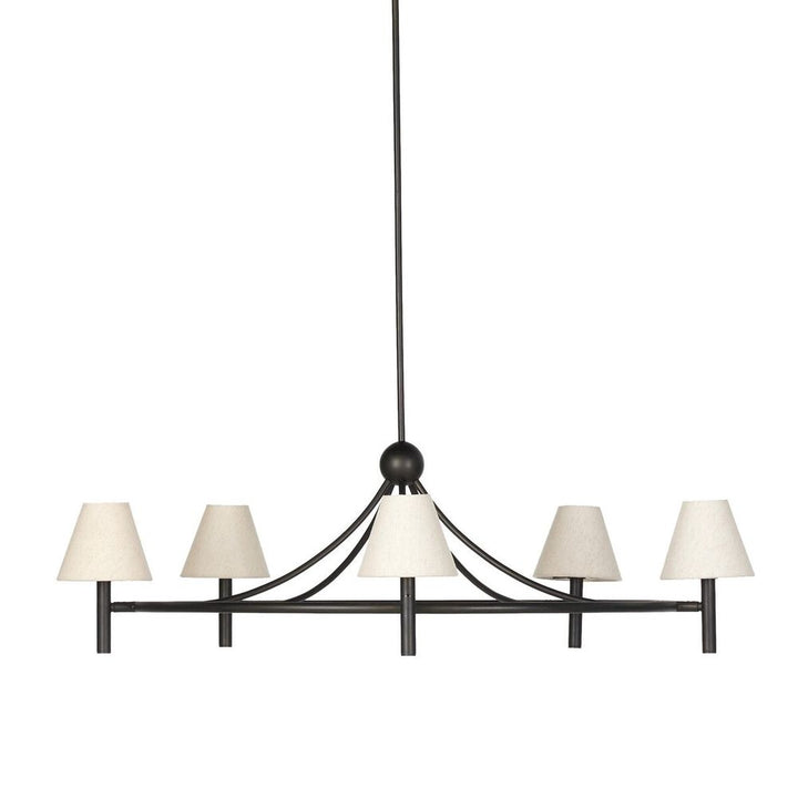 Whittier Chandelier: Oatmeal Linen - Natural Bronze - Black Cord