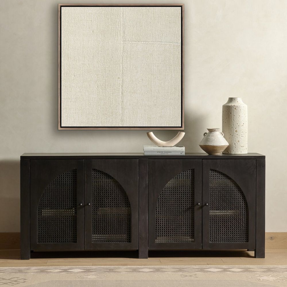 Wall Art Beige No. 1 By Karen Covey - 40"X40" - Rustic Walnut Floater